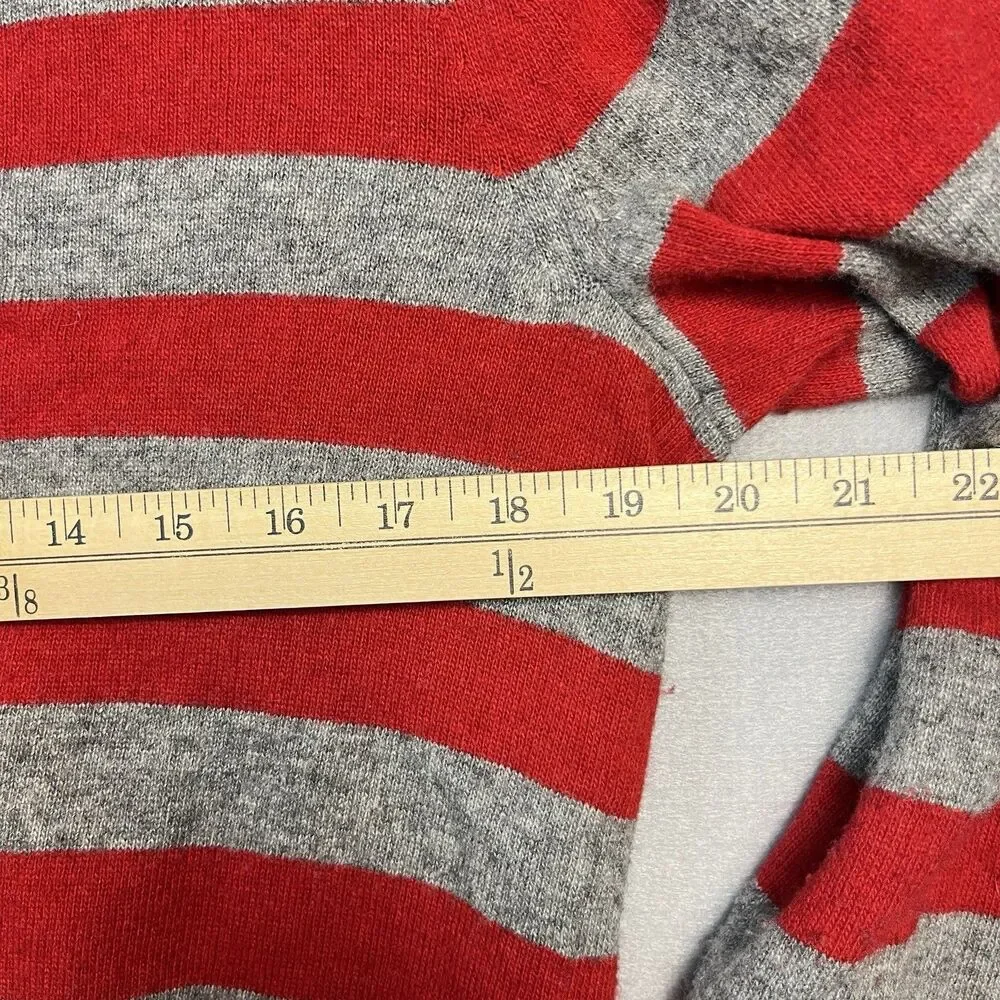 Banana Republic Sweater V-Neck Medium Red Gray Striped‎ Wool Cashmere Acedemia